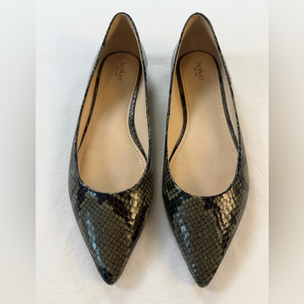Botkier Annika Olive Snake-Print Pointed Flats 6.5